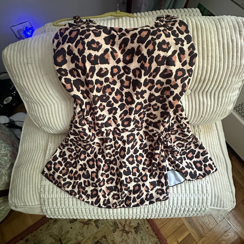 Leopard Print Women’s one piece bathing suit with wrap around tie..  Brown/Tan